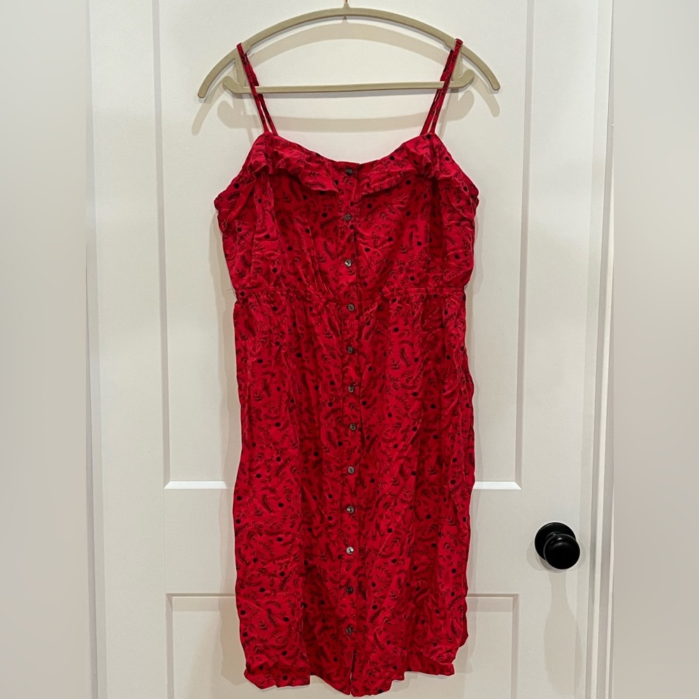 Red and Navy Spaghetti Strap Knee Length Dress